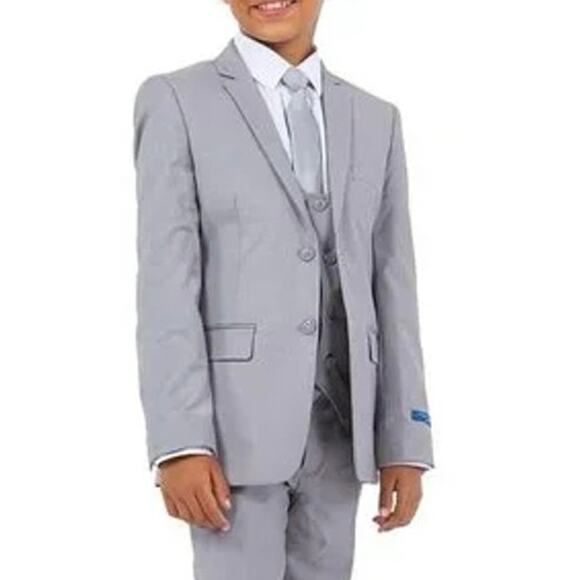 Perry Ellis Boys 3 Piece Set Suit Jacket Slim Fit Light Gray - Picture 1 of 10